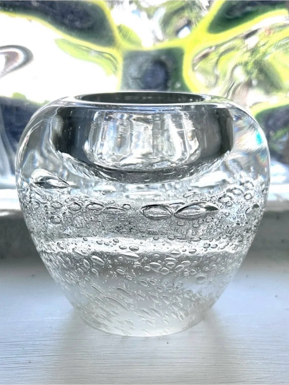 Vtg Royal Limited Crystal Hand Blown Bullicante Glass Votive Holder Bud Vase